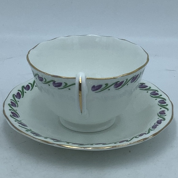 Vintage Mayfair England Bone China Teacup and Saucer with Purple Flowers - Picture 6 of 9